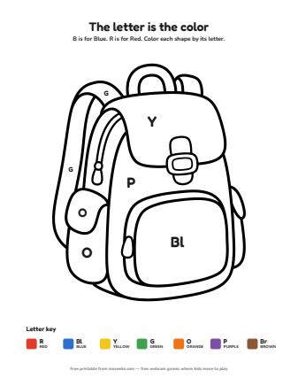 backpack colour by letter printable