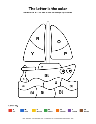 boat colour by letter printable