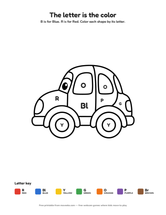 car colour by letter printable
