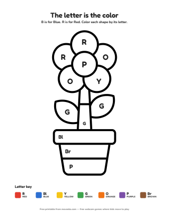 flower colour by letter printable