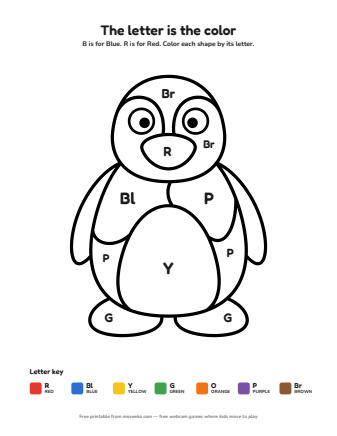 penguin colour by letter printable