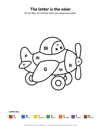 aeroplane colour by letter printable
