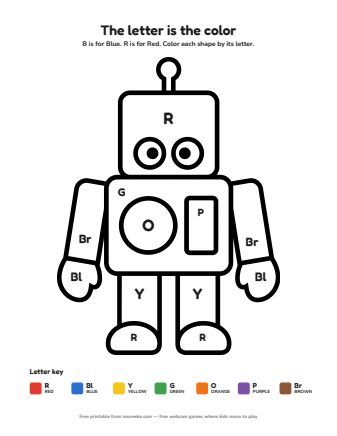 robot colour by letter printable