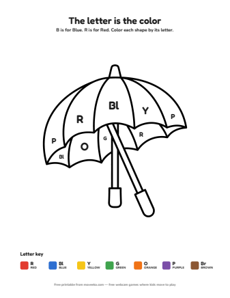 umbrella colour by letter printable