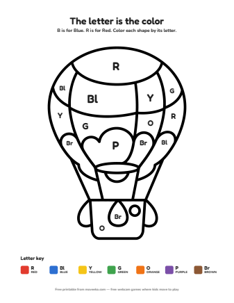 hot air balloon colour by letter printable