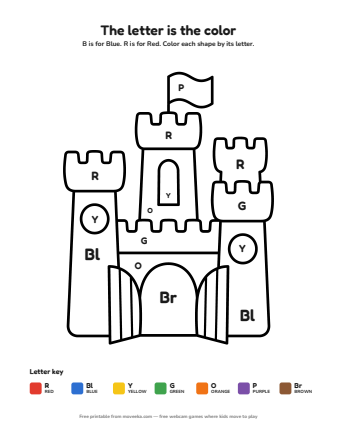 castle colour by letter printable