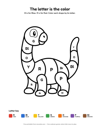 dinosaur colour by letter printable