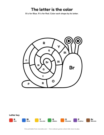 snail colour by letter printable