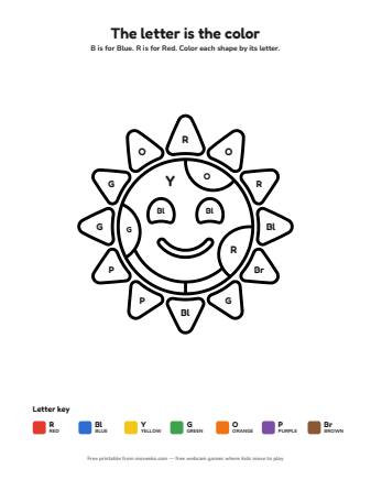 sun colour by letter printable