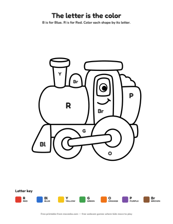 train colour by letter printable