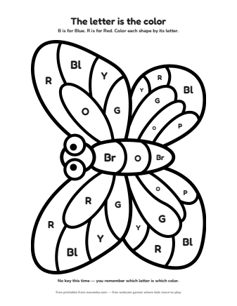 butterfly colour by letter printable
