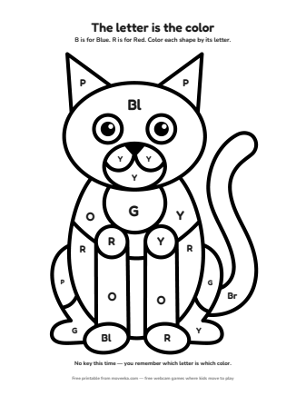 cat colour by letter printable