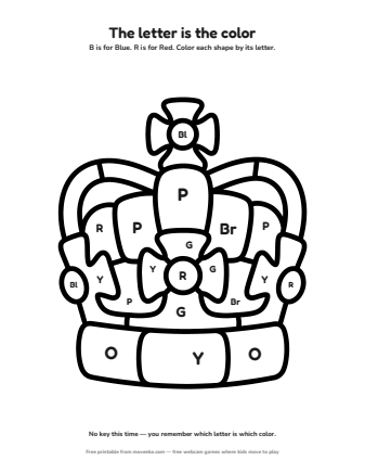crown colour by letter printable