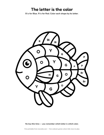 fish colour by letter printable
