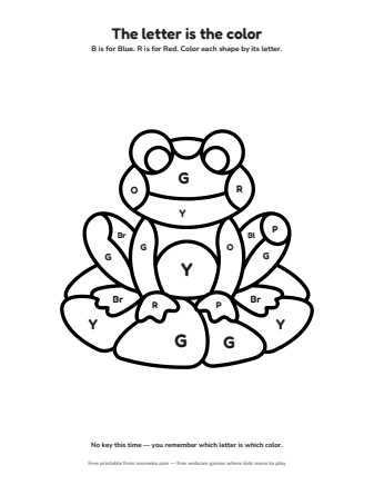 frog colour by letter printable