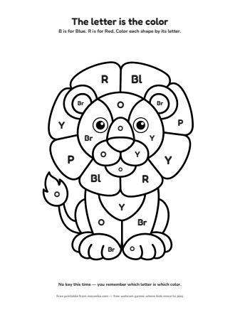 lion colour by letter printable