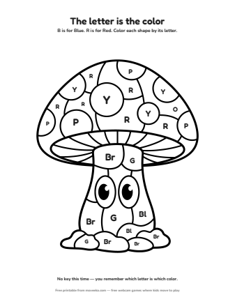 mushroom colour by letter printable