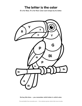 toucan colour by letter printable
