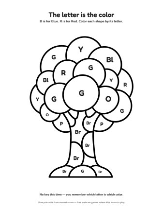 tree colour by letter printable
