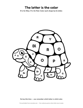 turtle colour by letter printable