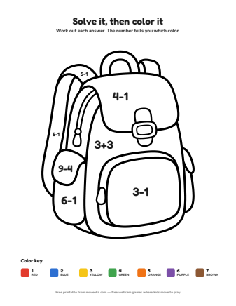 backpack colour by numbers printable