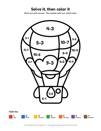 hot air balloon colour by numbers printable