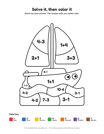 boat colour by numbers printable