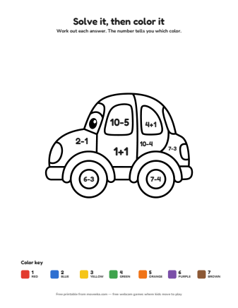 car colour by numbers printable
