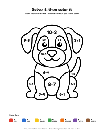 puppy colour by numbers printable