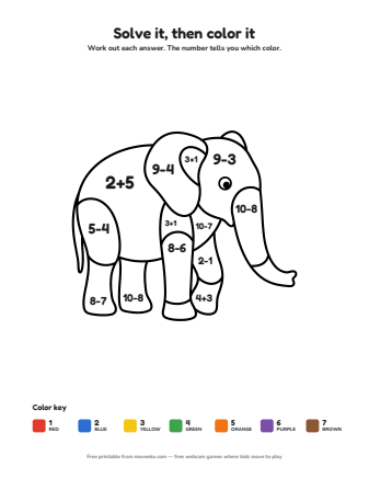 elephant colour by numbers printable
