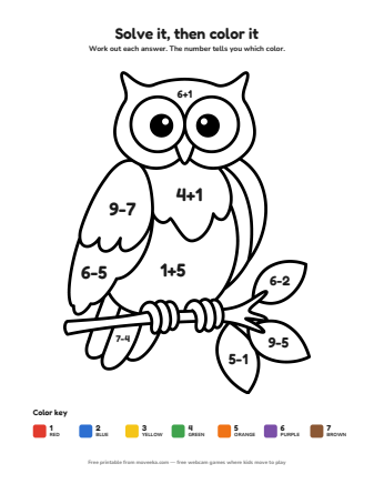 owl colour by numbers printable