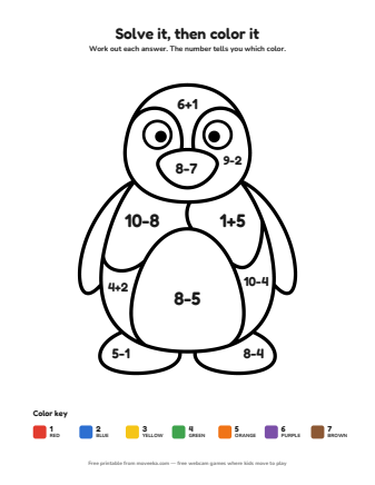 penguin colour by numbers printable