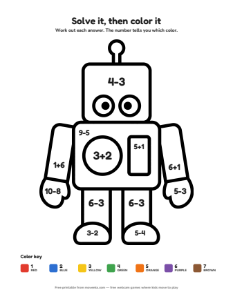 robot colour by numbers printable
