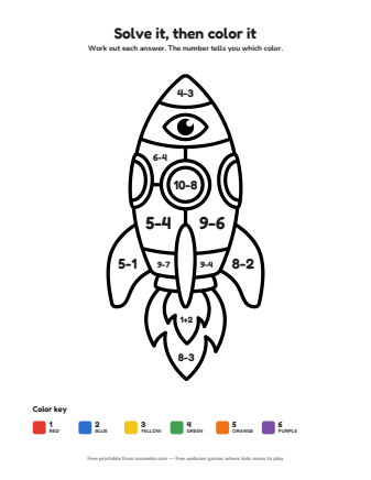 rocket colour by numbers printable
