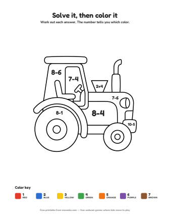 tractor colour by numbers printable