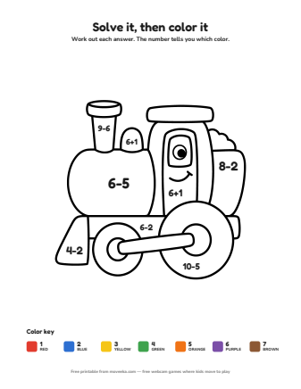 train colour by numbers printable