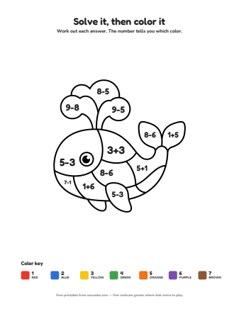 whale colour by numbers printable