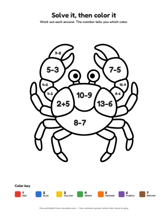 crab colour by numbers printable
