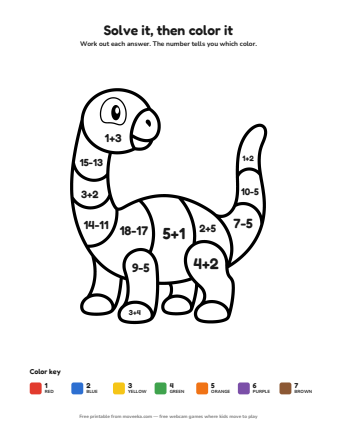 dinosaur colour by numbers printable