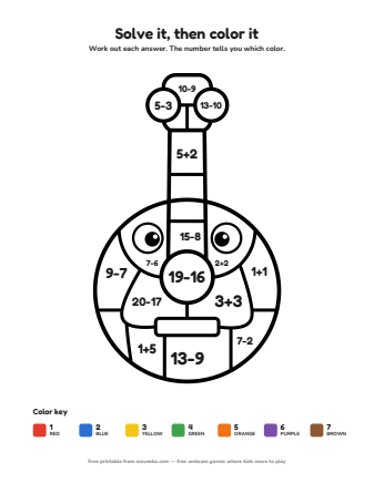 guitar colour by numbers printable