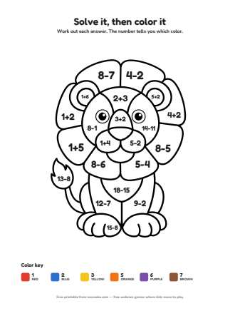 lion colour by numbers printable
