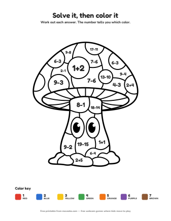 mushroom colour by numbers printable