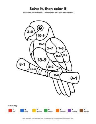 parrot colour by numbers printable