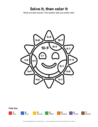sun colour by numbers printable