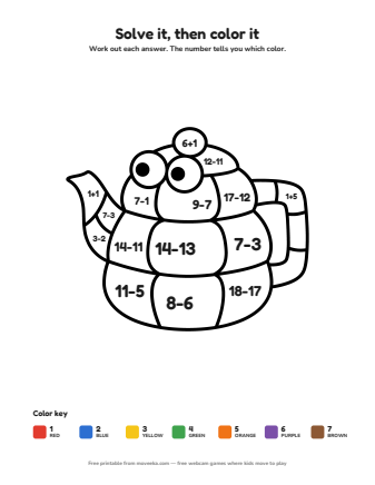 teapot colour by numbers printable