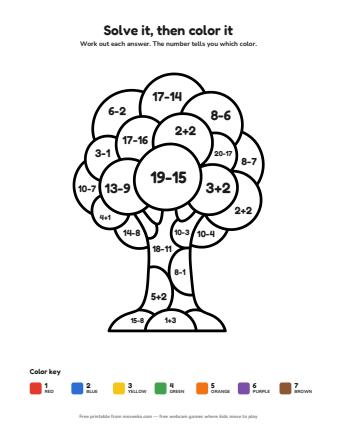 tree colour by numbers printable
