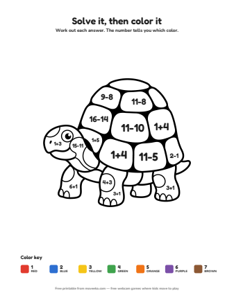 turtle colour by numbers printable